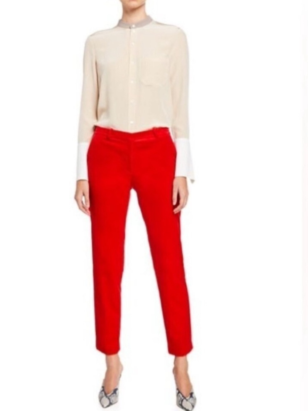 Theory Tailored Trouser Bright Red Stretch Velvet 3 NWT Size 10